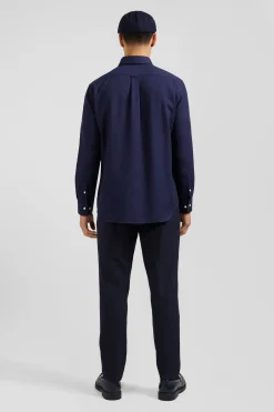 Regular indigo cotton and cashmere twill shirt