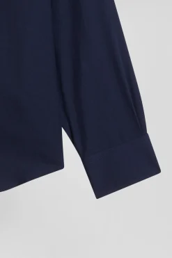 Regular indigo cotton and cashmere twill shirt