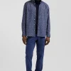 Regular indigo cotton shirt with microprint