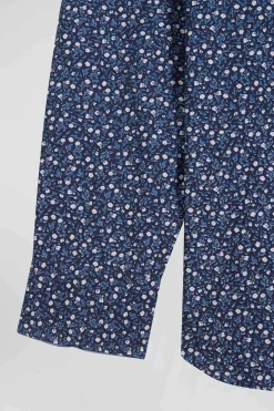 Regular indigo cotton shirt with microprint