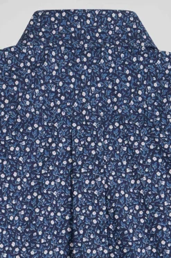 Regular indigo cotton shirt with microprint