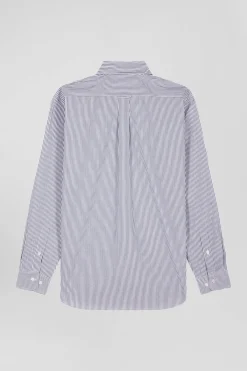 Regular indigo striped cotton jacquard shirt