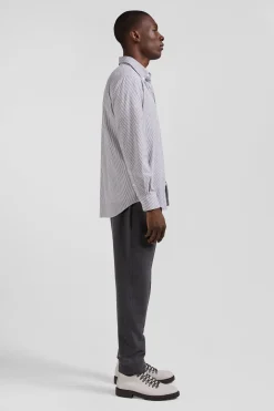 Regular indigo striped cotton jacquard shirt