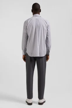 Regular indigo striped cotton jacquard shirt