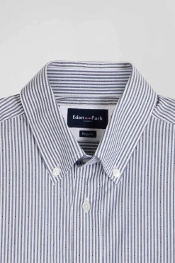 Regular indigo striped cotton jacquard shirt