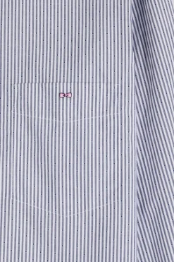 Regular indigo striped cotton jacquard shirt