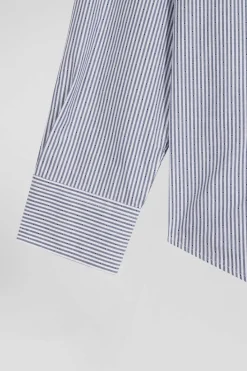 Regular indigo striped cotton jacquard shirt