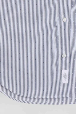 Regular indigo striped cotton jacquard shirt