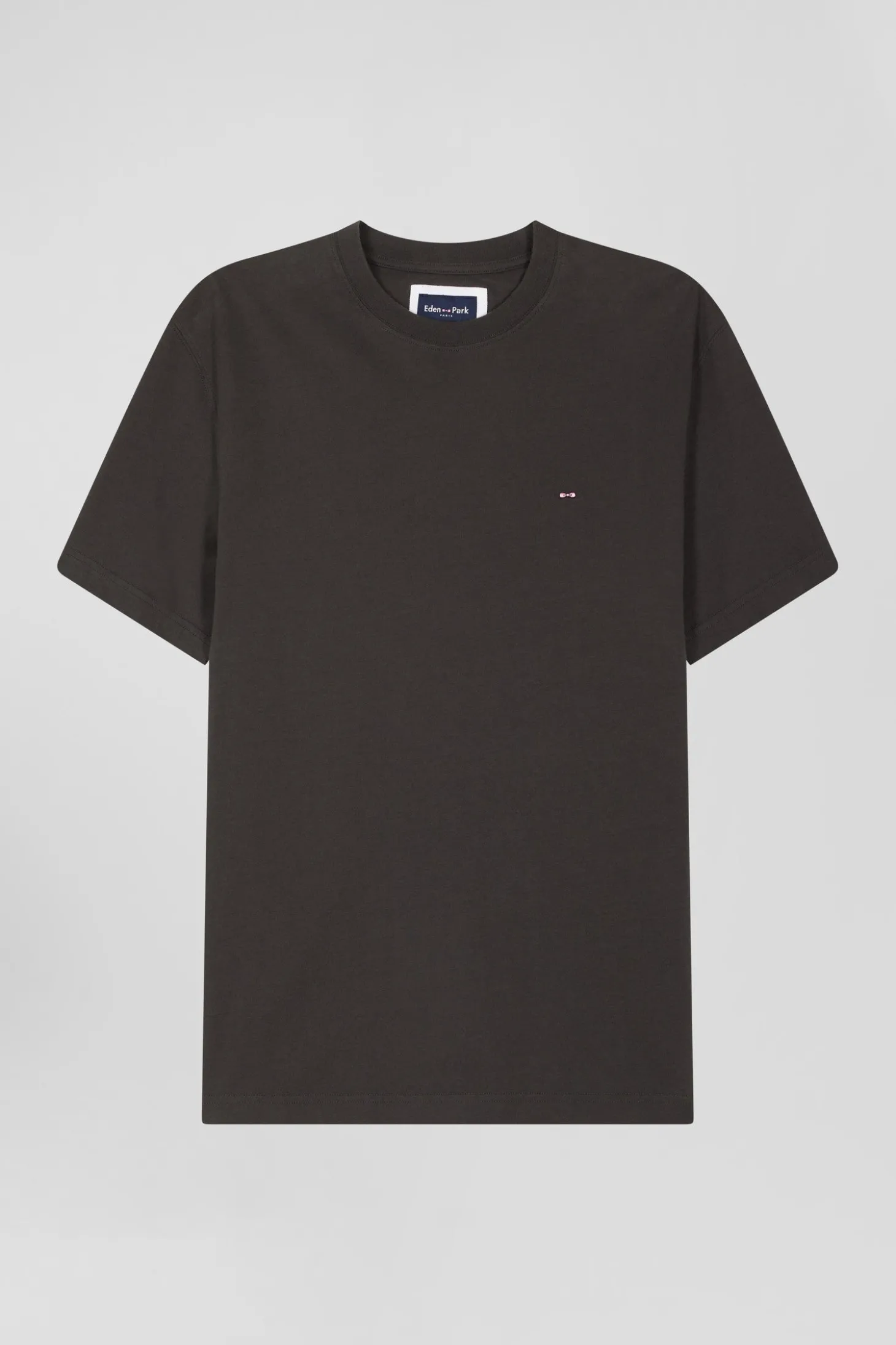 Regular khaki short-sleeved cotton T-shirt with back patch