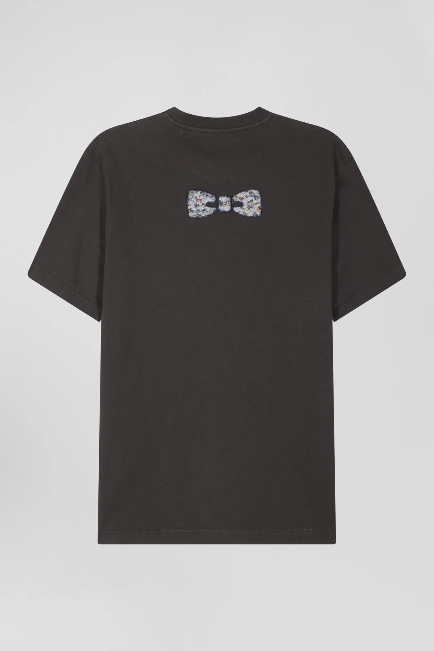 Regular khaki short-sleeved cotton T-shirt with back patch