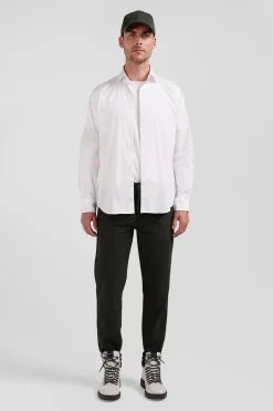 Regular khaki stretch cotton piqué and modal chino trousers