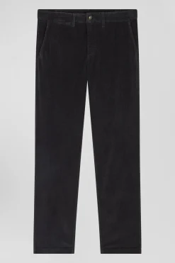 Regular khaki stretch cotton velvet chino trousers