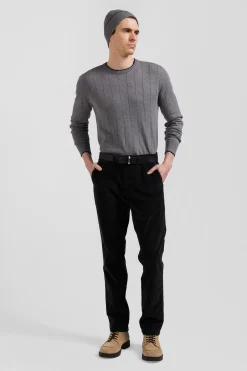 Regular khaki stretch cotton velvet chino trousers