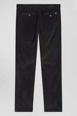 Regular khaki stretch cotton velvet chino trousers