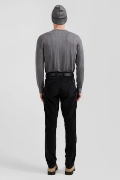 Regular khaki stretch cotton velvet chino trousers