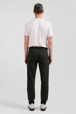 Regular khaki stretch cotton piqué and modal chino trousers
