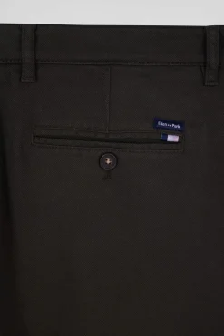 Regular khaki stretch cotton piqué and modal chino trousers