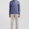Regular light blue semi-zipped wool and cotton jumper