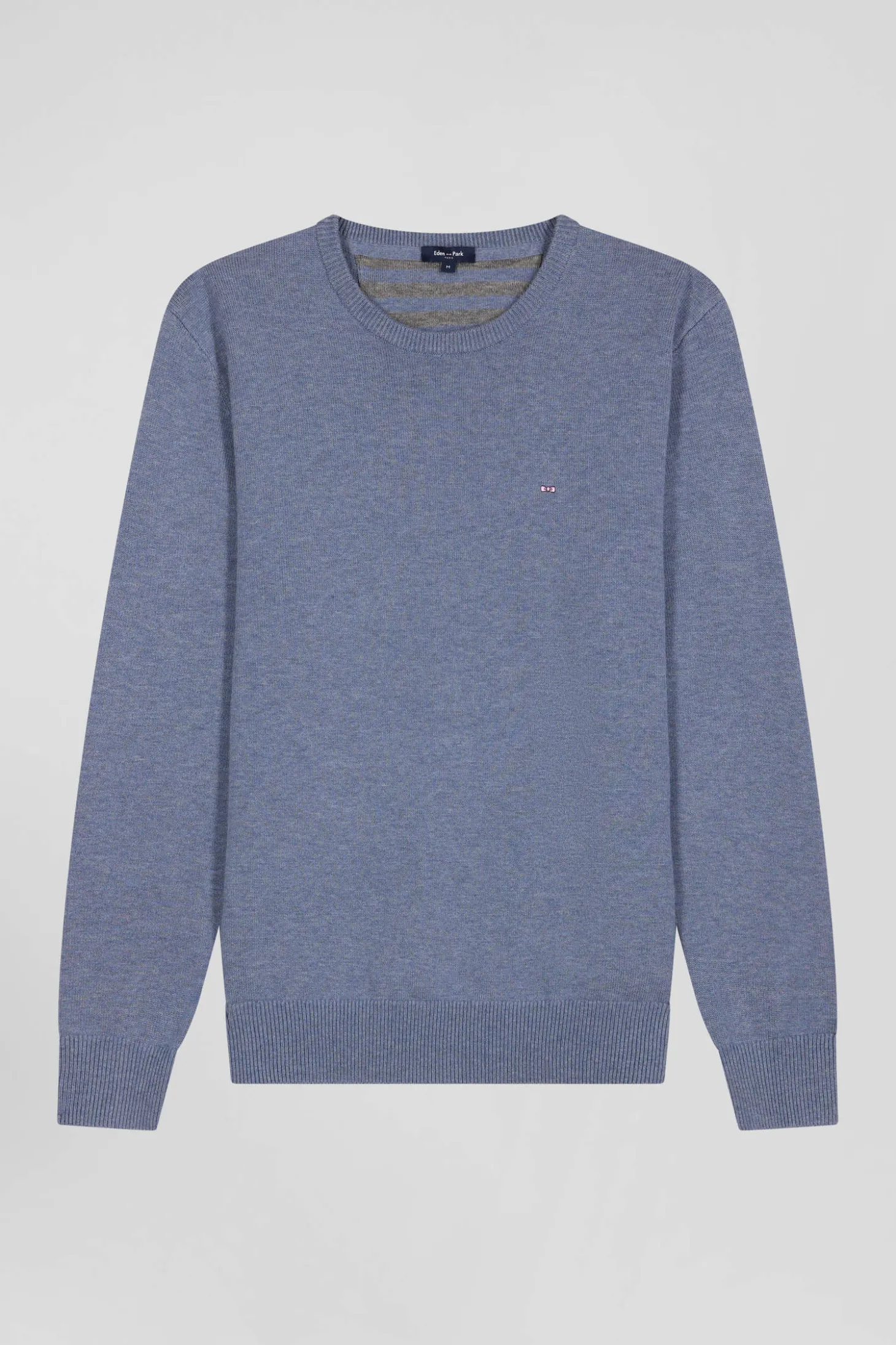 Regular light blue wool and cotton crew neck jumper