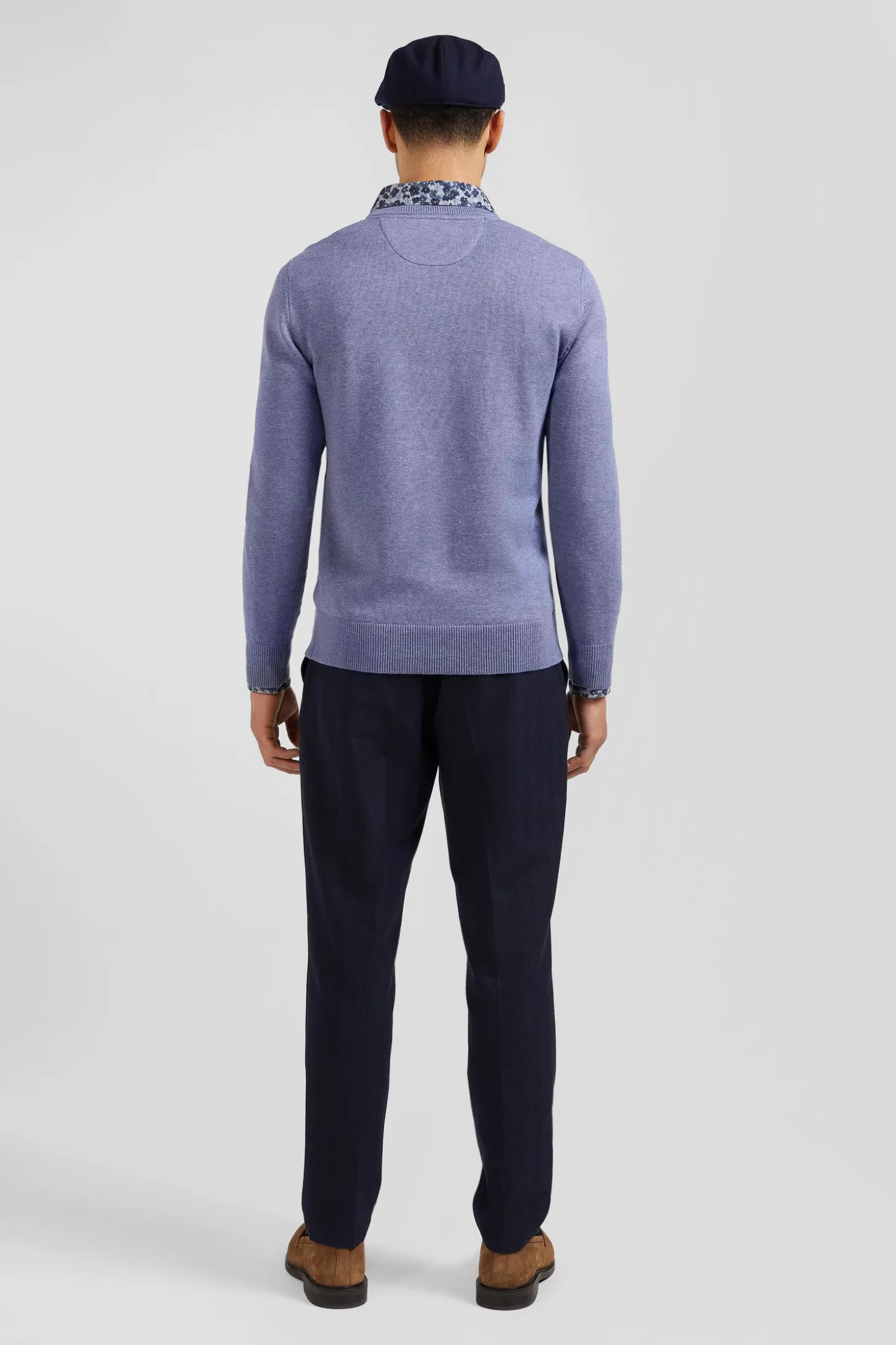 Regular light blue wool and cotton crew neck jumper