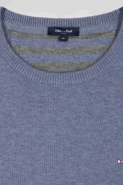 Regular light blue wool and cotton crew neck jumper