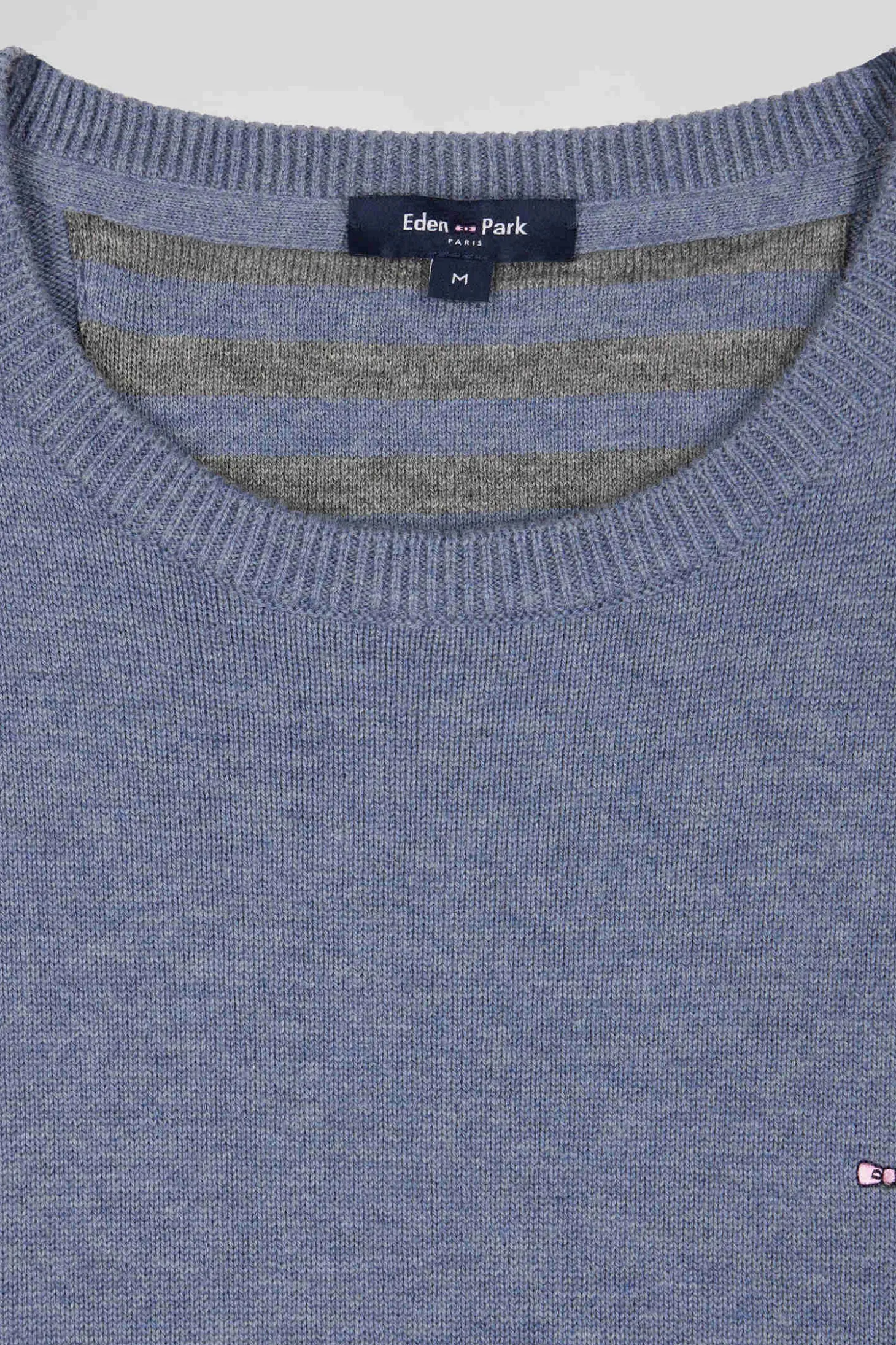 Regular light blue wool and cotton crew neck jumper