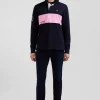 Regular long-sleeved cotton rugby shirt with navy and pink stripes