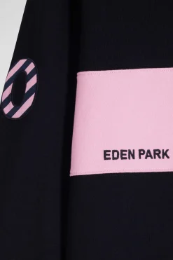Regular long-sleeved cotton rugby shirt with navy and pink stripes