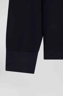 Regular long-sleeved cotton rugby shirt with navy and pink stripes