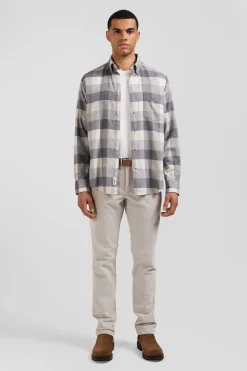 Regular mottled grey checked cotton shirt