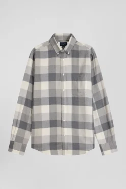 Regular mottled grey checked cotton shirt
