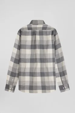 Regular mottled grey checked cotton shirt