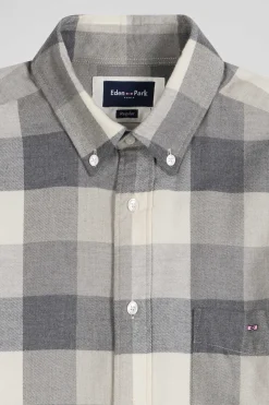 Regular mottled grey checked cotton shirt