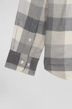 Regular mottled grey checked cotton shirt