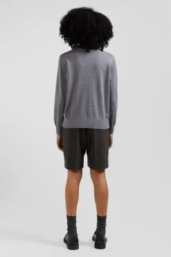 Regular mottled grey women's wool jumper with rugby shirt collar