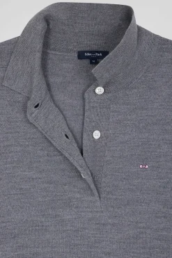Regular mottled grey women's wool jumper with rugby shirt collar