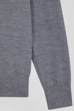 Regular mottled grey women's wool jumper with rugby shirt collar