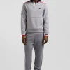 Regular mottled grey XV de France cotton sweatshirt with rugby shirt collar