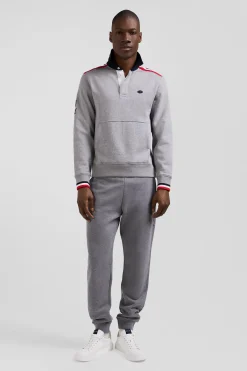 Regular mottled grey XV de France cotton sweatshirt with rugby shirt collar
