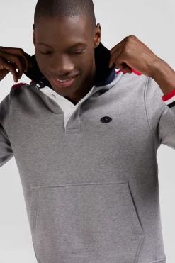Regular mottled grey XV de France cotton sweatshirt with rugby shirt collar