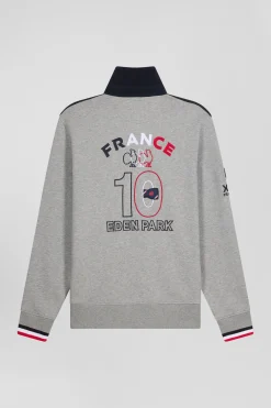 Regular mottled grey XV de France cotton sweatshirt with rugby shirt collar