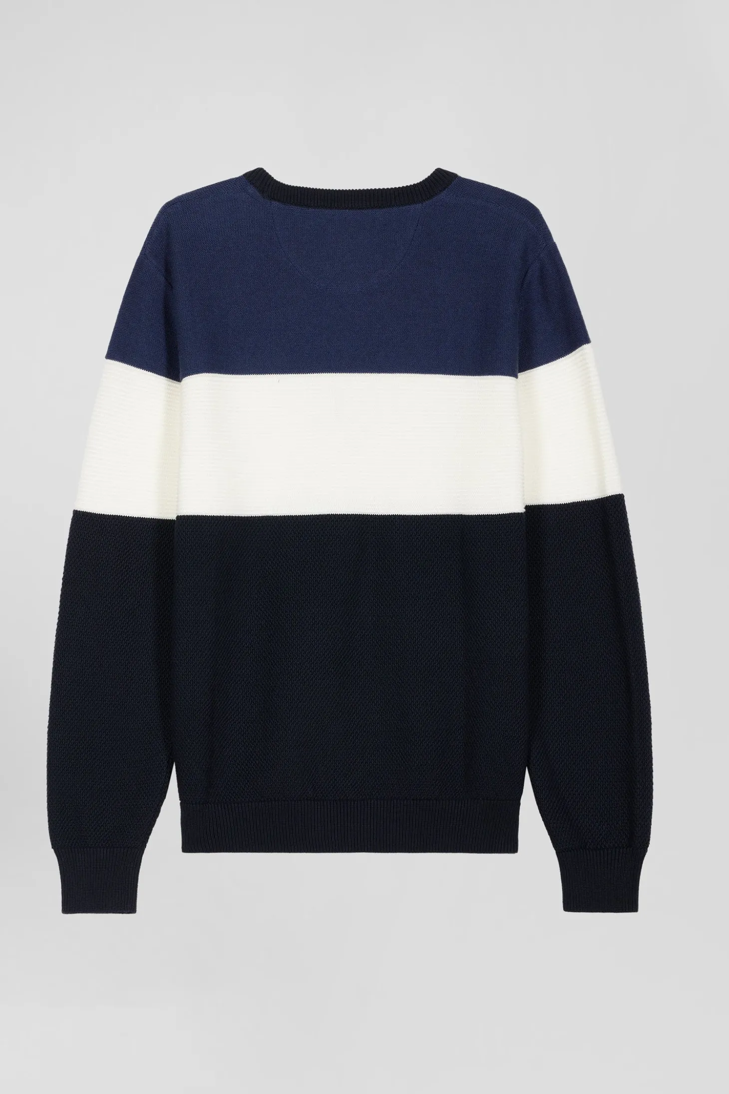 Regular navy and blue cotton crew neck jumper with knit patterns