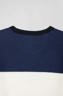 Regular navy and blue cotton crew neck jumper with knit patterns