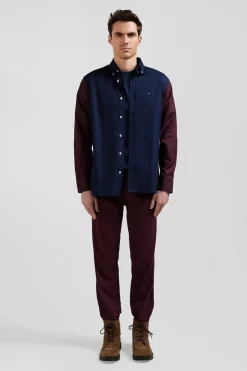 Regular navy and brown bicolour oxford cotton shirt