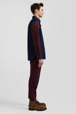 Regular navy and brown bicolour oxford cotton shirt