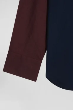 Regular navy and brown bicolour oxford cotton shirt