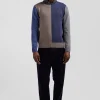 Regular navy and brown colourblock cotton crew neck jumper