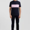 Regular navy and pink bicolor short-sleeved cotton T-shirt