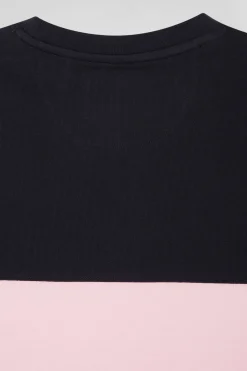 Regular navy and pink bicolor short-sleeved cotton T-shirt