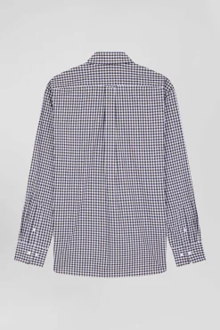 Regular navy and white checked cotton poplin shirt